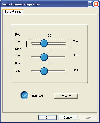 12 CATALYST Software Suite Clicking the Game Gamma button accesses the Game Gamma Properties.