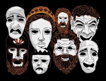 MASKS They used larger than life masks combined with sweeping gestures and declamatory delivery to create a dramatic, believable impact.