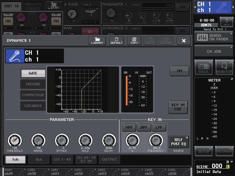 Touch screen 2. Select the channel (EQ/dynamics) or rack (GEQ/effect/Premium Rack) for which you want to recall settings.