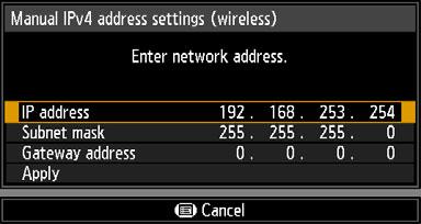 Option Detailed IPv4 address settings DHCP Off On Disables the DHCP function. TCP/IP settings can be configured manually. Enables the DHCP function. Searches the DHCP server.