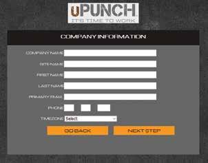3. Enter your company information, then click Next. The Site Name field allows you to customize the upunch login address that you and your employees will use to access the account.