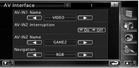 Nastavitev AV vmesnika Tu lahko nastavite parametre avdio in video (AV) vmesnika. Prikaz ekrana AV vmesnika V ekranu "SETUP Menu" (Nastavitveni meni), pritisnite tipko (stran 6).