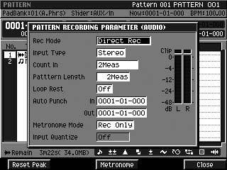 Creating a pattern Step recording In this recording method, you enter events one by one just as when writing notes on staff paper. 1. Press (Pattern). PATTERN screen will appear (Pattern Mode). 2.