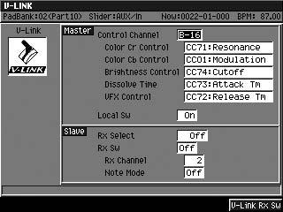 Displaying images fig.vlink.eps Slave Rx Select This switch specifies the connector at which V-LINK ON messages transmitted by an external device will be received.