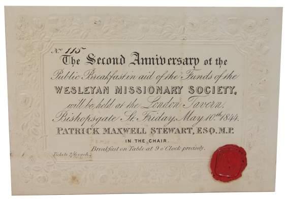 [01] [Funds for Wesleyan Missionaries] The Second Anniversary of the Public Breakfast in Aid of the Funds of the Wesleyan Missionary Society, Will be Held at the London Tavern, Bishopsgate St.