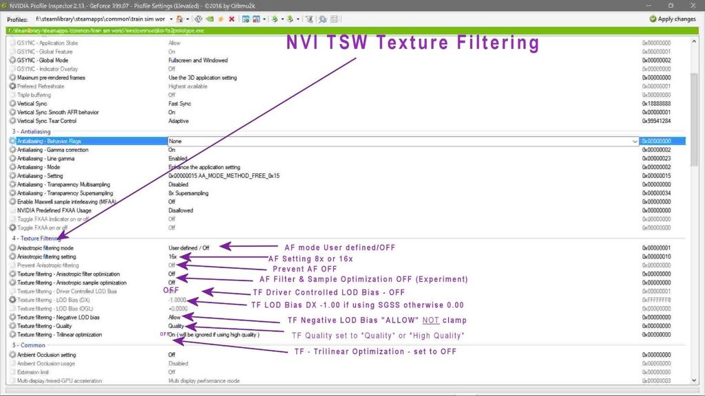 NVI TSW Texture Filtering Note: Quality: TF - Anisotropic Sample Optimization
