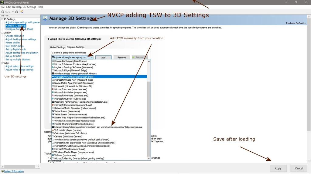 NVCP recommended settings for TSW incl GSync First add TSW to