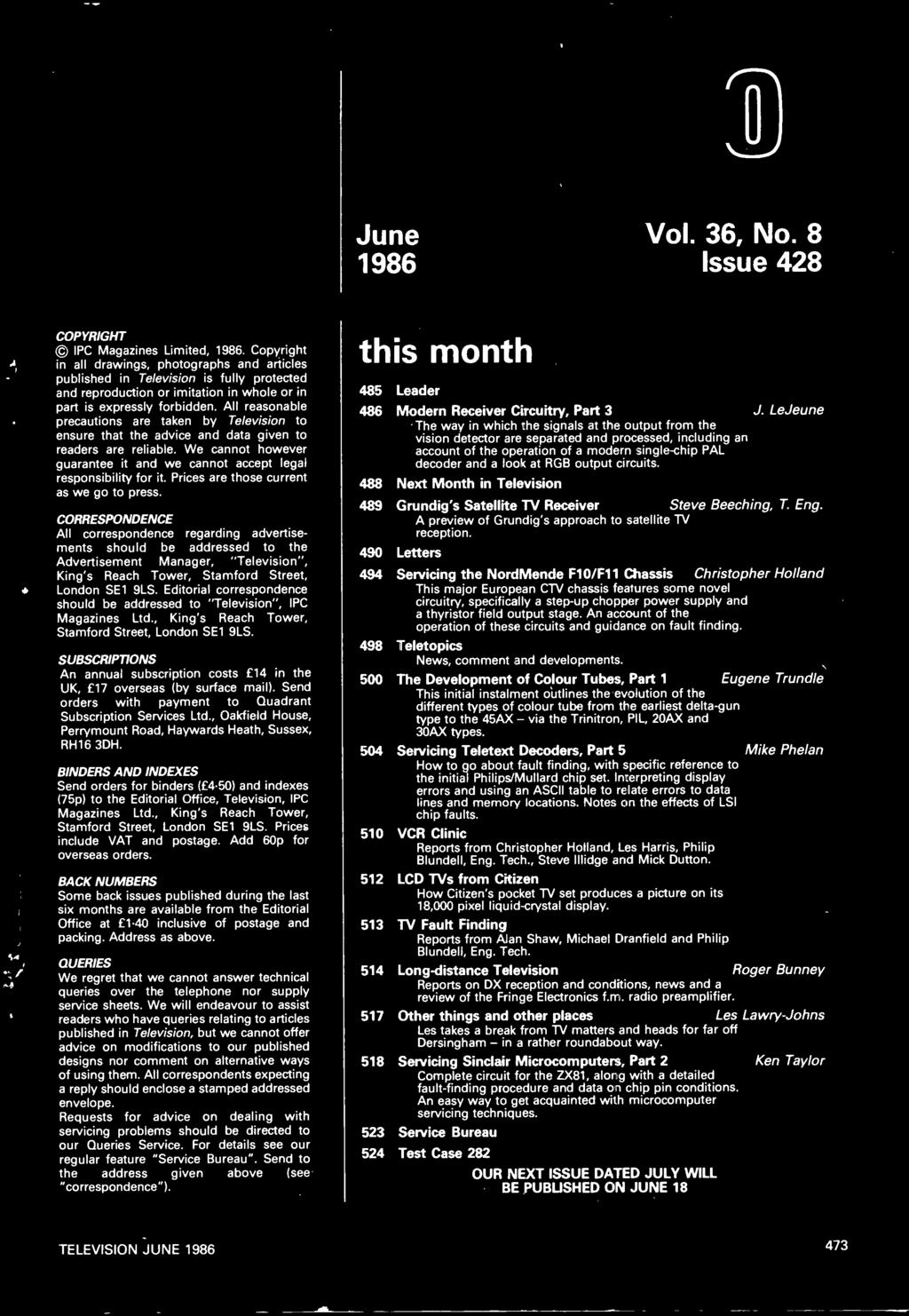4111=111116 June 1986 Vol. 36, No. 8 Issue 428 COPYRIGHT IPC Magazines Limited, 1986.