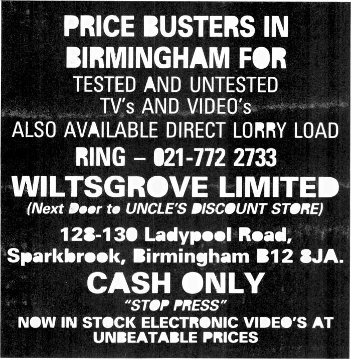 PRICE BUSTERS IN BIRMINGHAM FOR TESTED AND UNTESTED TV's AND VIDEO's.