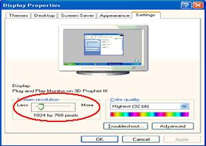 6 Click SETTINGS. 7 Set the resolution SLIDE-BAR to 1600 by 900. Windows ME/2000 For Windows ME/2000: 1 Click START.