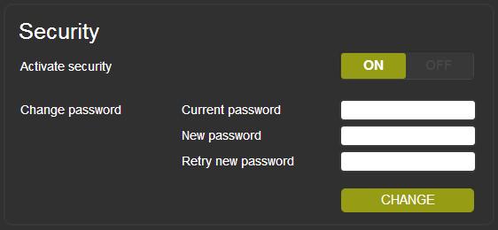 The Security page (now activated) lets you change the user name and password: Figure 92: The Security Page 9.