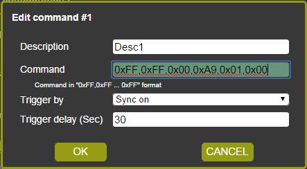 Figure 85: The RS-232 over TP Page Setting the Sync on Trigger Click OK to save the command to the