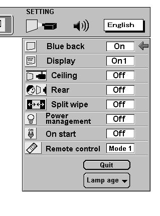 SETTING SETTING MENU Press the MENU button and the ON-SCREEN MENU will appear. Press the POINT LEFT/RIGHT buttons to select SETTING and press the SELECT button.