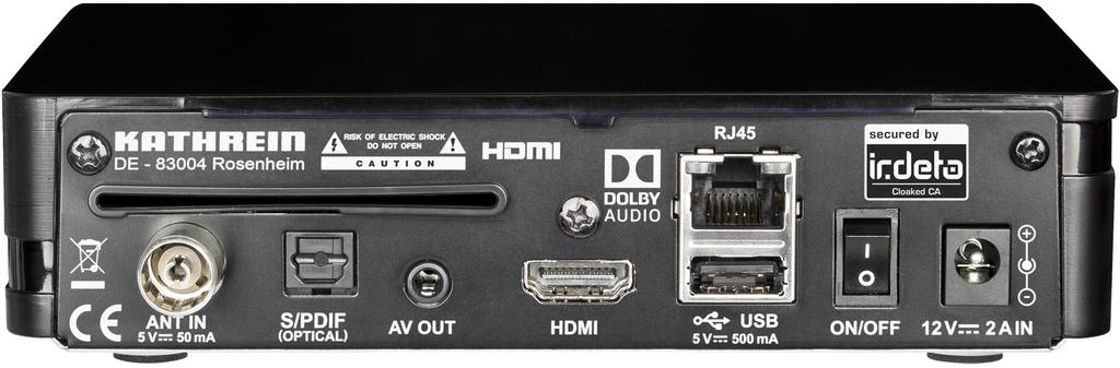 4.2 Back Panel 1 6 2 3 Fig. 3: 4 5 8 9 7 Back Panel ① ANT IN ⑥ Ethernet port DVB-T/T2 antenna input ② no function Network connection ⑦ USB 2.