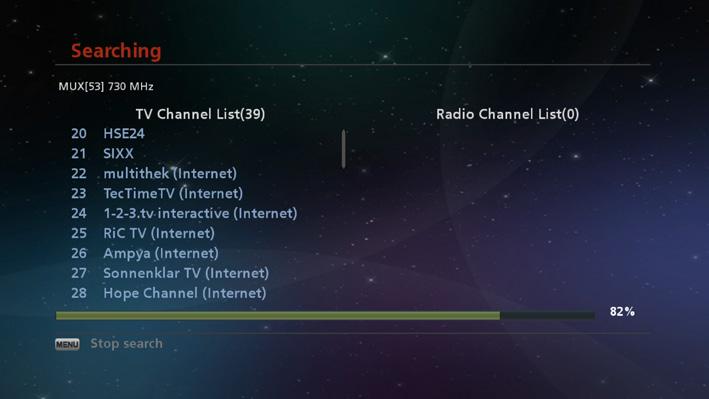 The Channel Search menu opens (see figure on the left). 1 4.