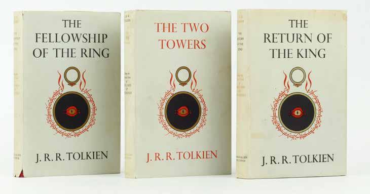 JONKERS RARE BOOKS 213. TOLKIEN, J.R.R. THE LORD OF THE RINGS being The Fellowship of the Ring; The Two Towers; The Return of the King London, Allen & Unwin, 1954/55 Three volumes, all first editions.