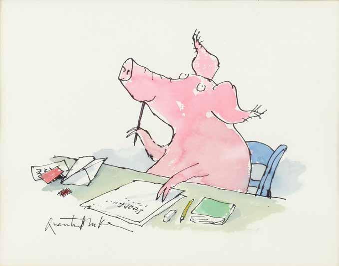 ORIGINAL ARTWORK Quentin BLAKE (b.1932) 250. The Pig A large original ink and water colour painting on paper. 19.5 x 25cm. Signed to the lower left hand corner.