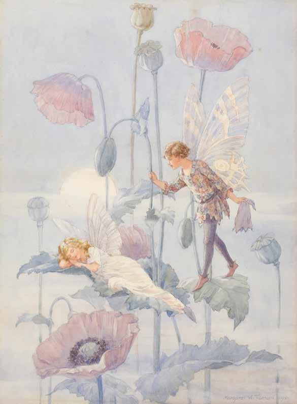 ORIGINAL ARTWORK Margaret W. TARRANT (1888-1959) 313. Original Watercolour A beautiful original watercolour illustration depicting fairies and poppies at dawn. 25 x 19 cm.