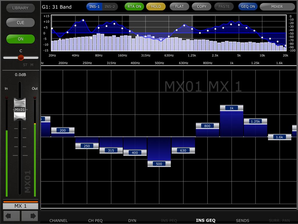 5.3 GRAPHIC EQ EDITING GEQ Overview In the upper portion of the GEQ Editing Screen, the complete GEQ curve is displayed along with the gain positions for all 31 bands.
