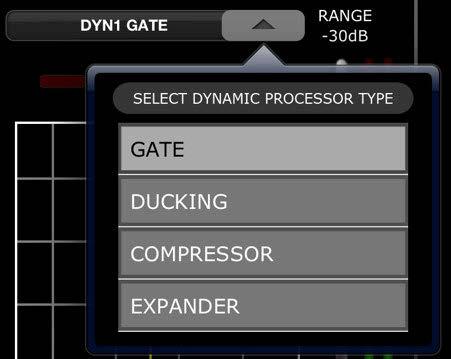 5.8.3 Dynamics On The [DYN ON] button turns the Dynamics On/Off. This button is purple when On and grey when it is Off. 5.8.4 Dynamics Type A button above each Dynamics curve display allows the Dynamics Type to be selected.