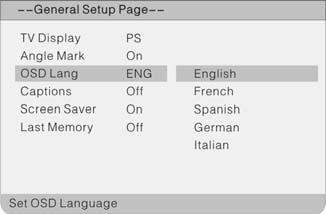 DVD Setup Menu OSD Lang Please select preferred language for the OSD menus.