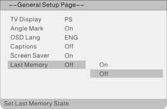 Use to select On or Off ; use ENTER to confirm and to end setting. Audio Setup Page Press the SETUP button in DVD mode.