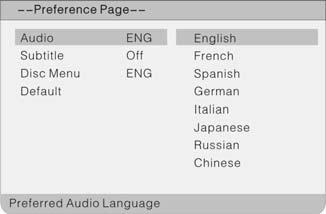 DVD Setup Menu Audio, Subtitle and Disc Menu If a DVD contains several languages, you can choose the language for the playback, subtitles and DVD menu.