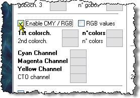 Here it is, notice that it has a tick box to Enable CMY / RGB well our fixture is RGB so we better enable it by ticking that box.