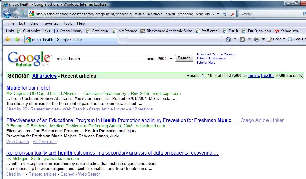 2. Using Google Scholar with EndNote The University of Otago pays Google to display links to fulltext articles so you will often see Otago Article Linker displaying after a record.