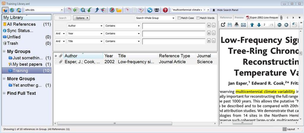Organising your Library Searching Your Library The advanced search box allows to search for Boolean combinations of various fields, such as author, year, title, keywords, etc Quick Search is often