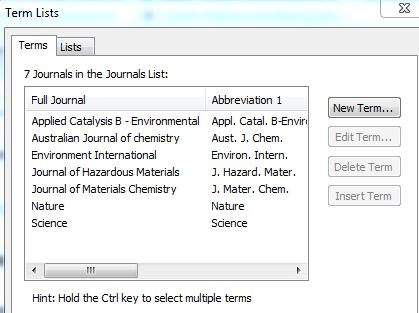 Cite Using Journal Abbreviations (Method a) This is what your journal term list might look like
