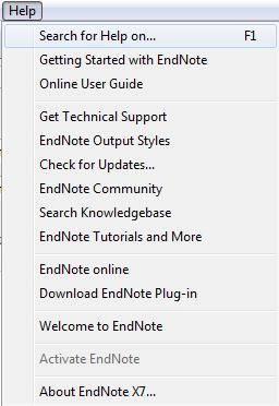 Help, User Guides & Tutorials Via Endnote Help you have access to the built-in Endnote help, F1