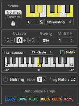 Global SEQ Setting Scaler Scaler is a effect that scaling midi output note based on its settings. Normal/Custom : in custom mode, you can create your own scale map.