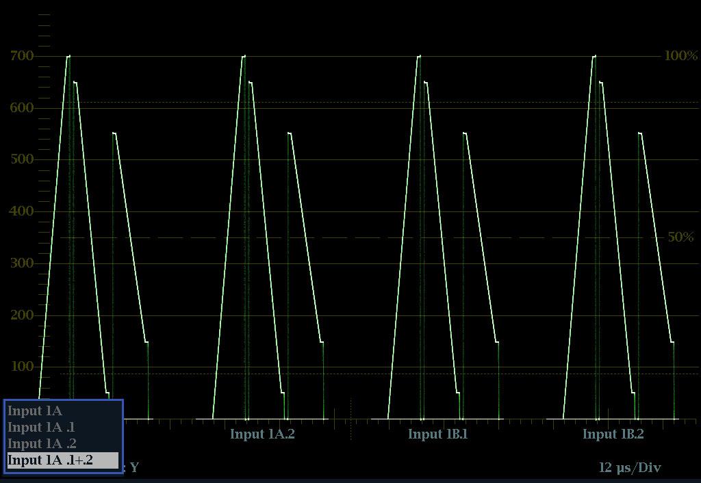 Display Information Figure 11: Waveform display in Multi-Input mode showing multiple channels To Customize Input Labels You can name the input labels from the CONFIG > Graticules and Readouts > Input