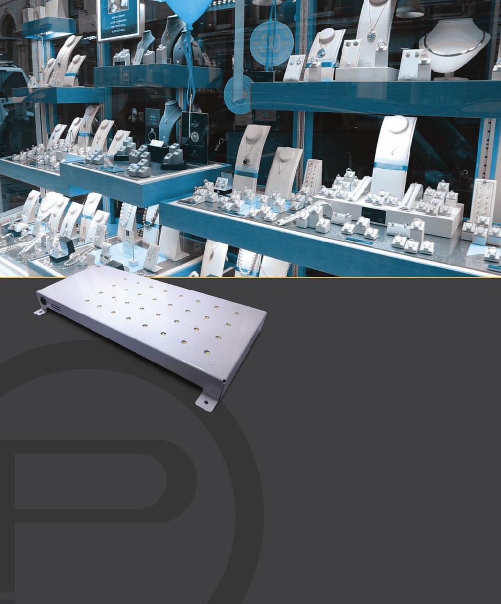 Parify s unique solution to providing high levels of balanced light to the underside of window display shelves is the Undershelf Luminaire.