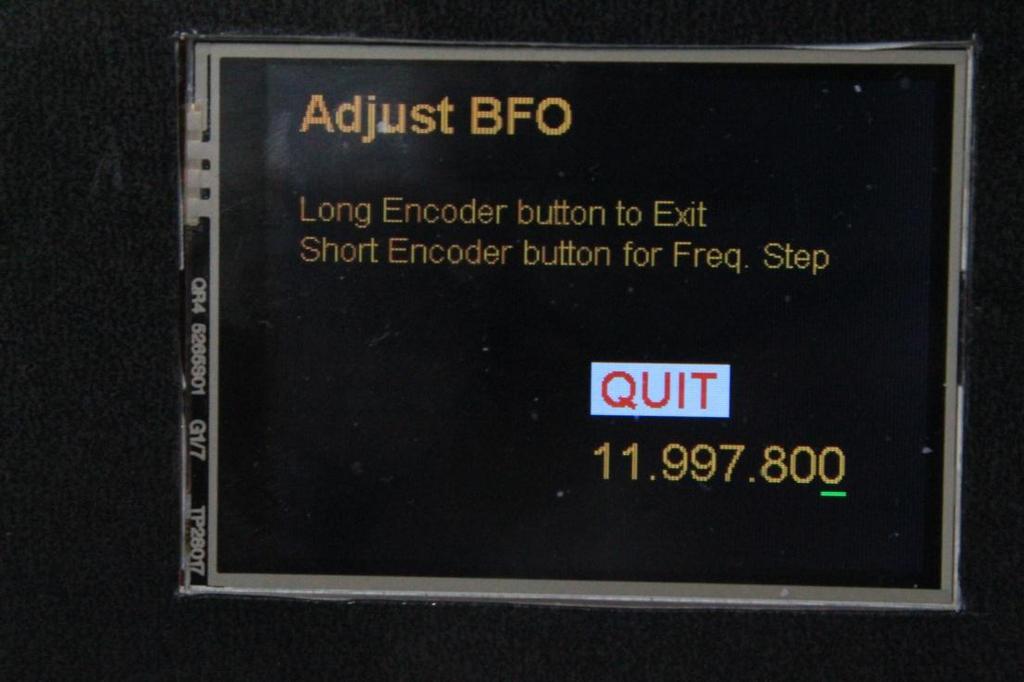 are satisfied, a short press on the encoder s function button will set the calibration and exit back to the previous main menu where you can then either exit or proceed to set the BFO frequency in