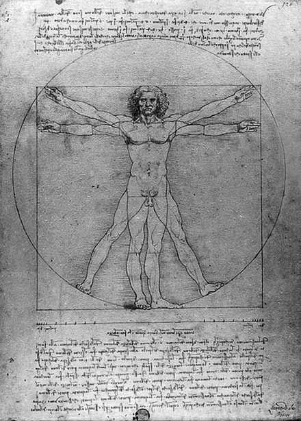 SLIKA 3: Homo vitruviano oziroma homo ad quadratum Fotografija prikazuje risbo arhitekta Vitruvija.