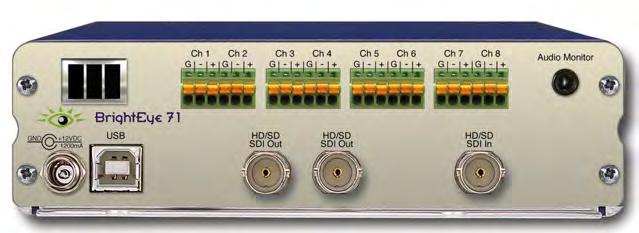 BrightEye 71 & 71-F HD / SD 8 Channel Analog Audio Embedder / Disembedder The BrightEye 71 is a dual rate eight channel analog audio embedder or disembedder for 1.