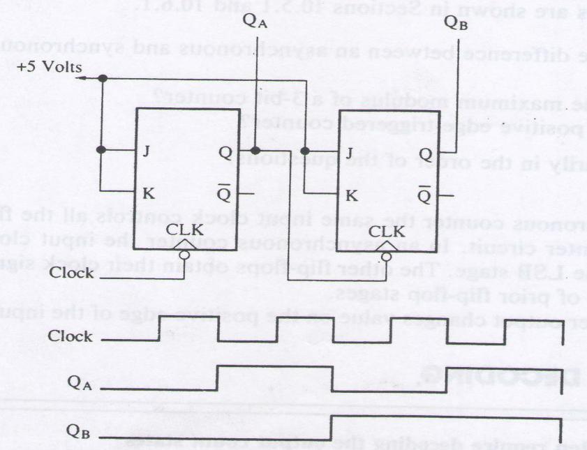 2. Determine the number of stages of the counter by counting the flip-flops or outputs. 3. Observe the type of flip-flops used in the counter circuit, noting their triggering and operation.