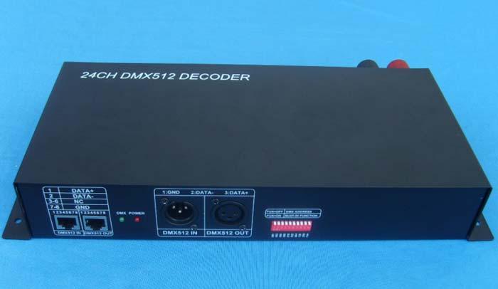 Product Specifications Name: 24CH DMX512 Decoder Model: KL-DMXTCON-24CH-DC12-24V Summarization The decoder adopt the advanced micro-computer control technology and converted the DMX512 digital signal