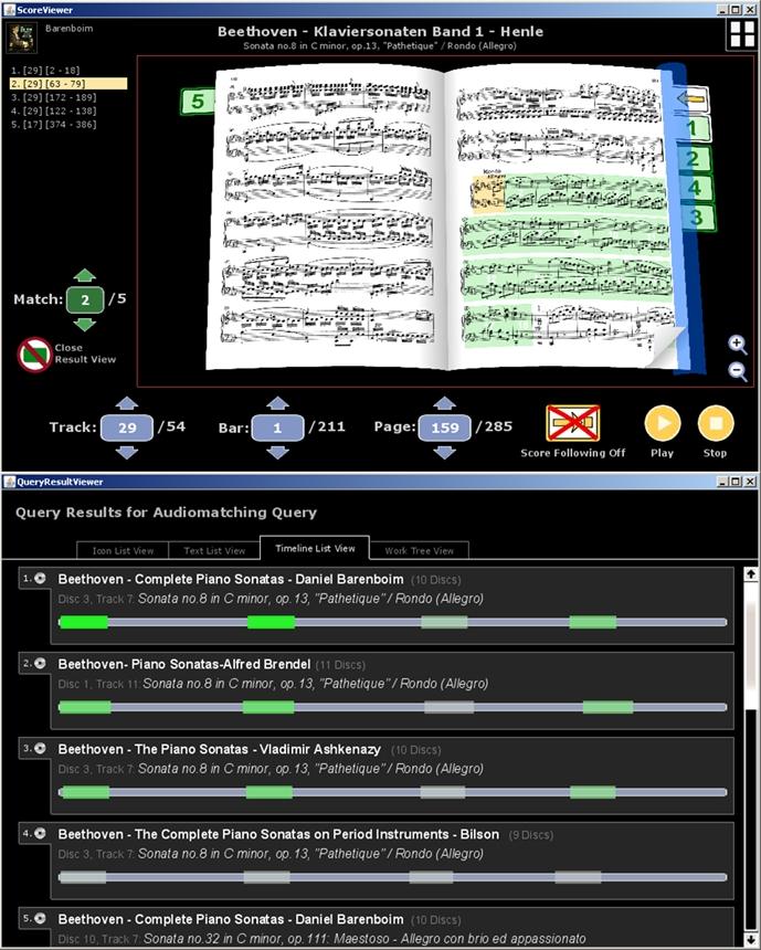 Fig. 2: Interface for simultaneous presentation of visual data (sheet music) and acoustic data (audio recording). The first measures of the third movement (Rondo) of Beethoven s Piano Sonata Op.