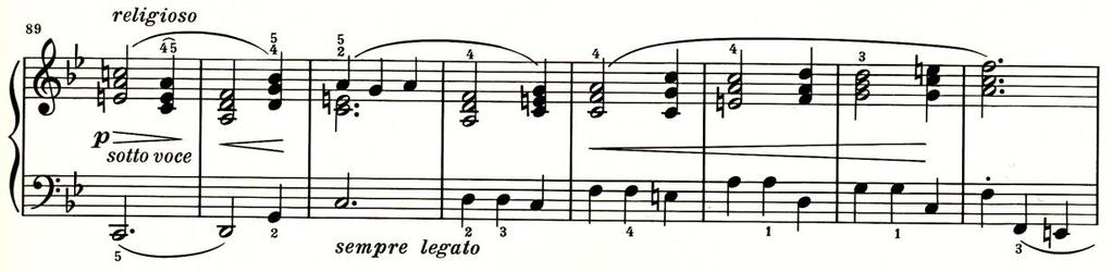 choices, this passage emphasizes the minor triads on D and A, which express modal elements.