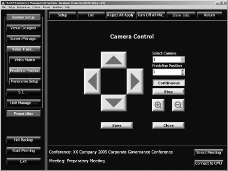 Setup video matrix: set input/output channels for computer, camera and other video apparatus according to the connections between video equipment and video switch unit.