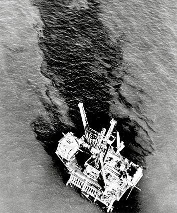 right, located on the Gulf of Mexico near the coast of Louisiana is the rig responsible for drilling