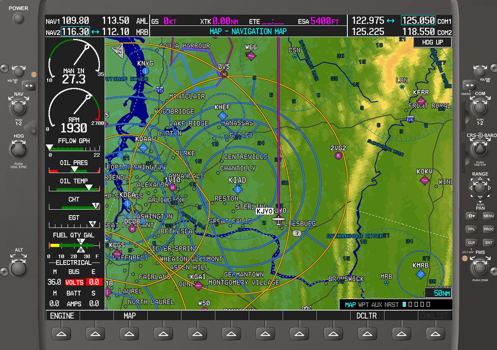 MFD Map Setup Use the MENU key to select how to display: Aviation & land Map pointer & zoom