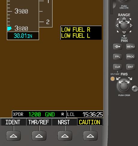 will show Low Fuel L or Low Fuel R in the alert section