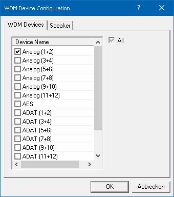 7.2 Option WDM Devices The WDM Devices configuration has one button to enter the edit dialog, a status display showing the number of currently enabled WDM devices, and a listbox to change between