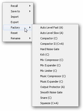 25.3.3 Dynamics A click on D opens the Dynamics panel with Compressor, Expander and Auto Level. They are available in all input and output channels, and affects all routings of the respective channel.
