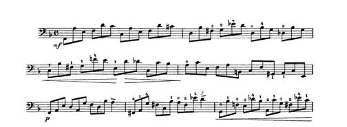 Example 2: Popper 40 Studies: High School of Cello Playing, Study 11 bars 1-7 15 It is evident to even the untrained eye that Example 2 is directly relatable to the excerpt from Beethoven s eighth