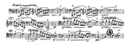 Example 30: Verdi Requiem, Offertorio bars 1-29 45 Example 30 is in the same key as Piatti s sixth caprice and tests the cellists ability to play arpeggio figures across the range of the cello in a
